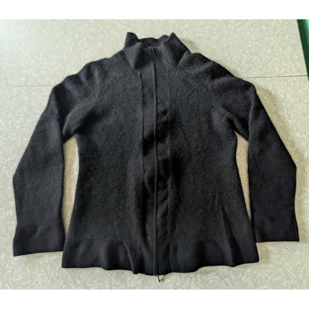Black 100% Cashmere Full Zip Mock Neck Sweater XS/S Quiet Luxury Minimalist
